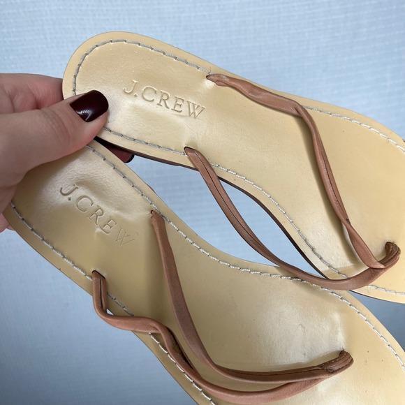 J. Crew Tan Leather Flip Flop Sandals Women's Size 7 Thong Neutral - Picture 2 of 5